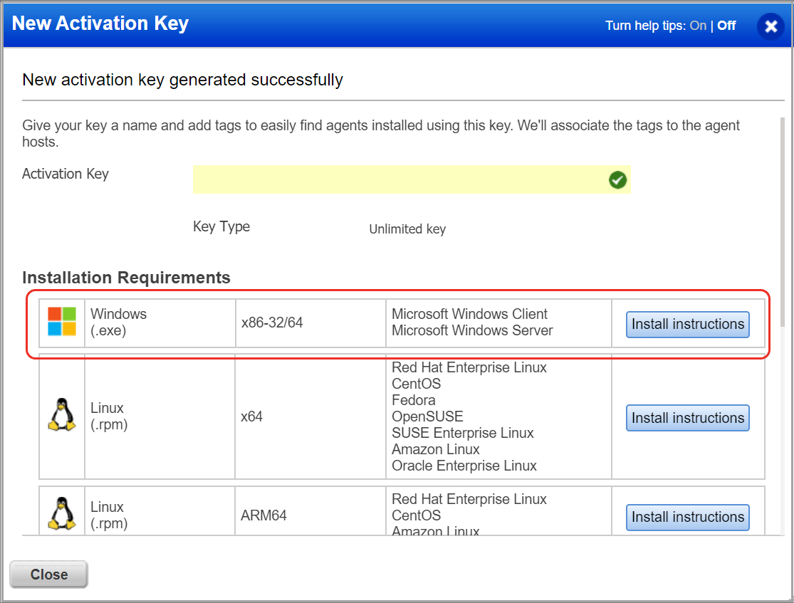 New Activation Key setup page - Download binaries link.