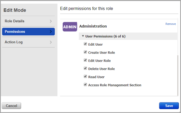 Six permissions in Administration module.