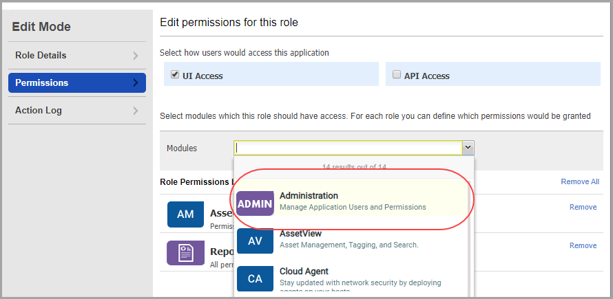 The Administration module to be assigned to a role.