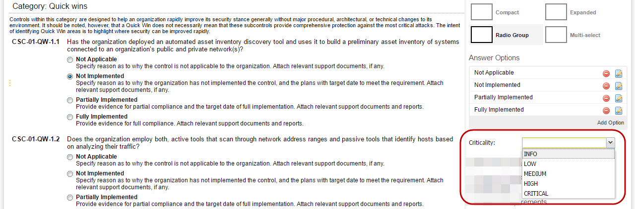 set question criticality
