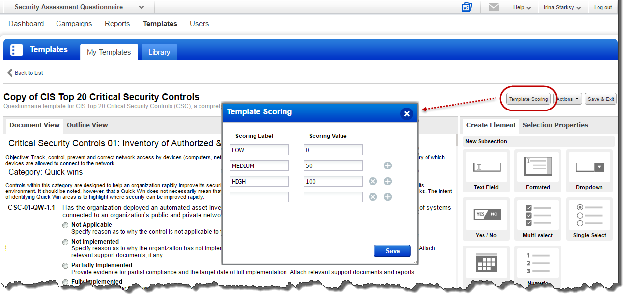 define template scores