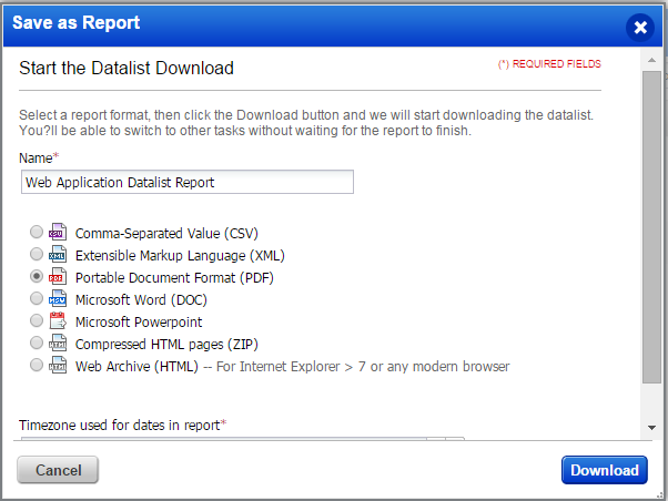 Various formats available for report download.