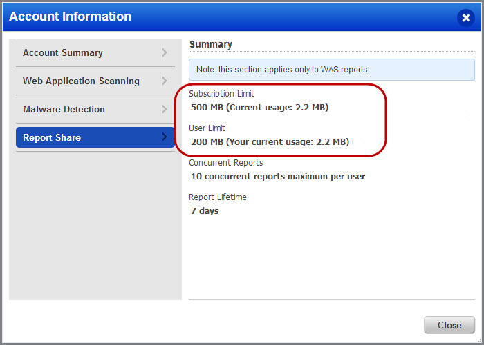 Manage report storage limit for users