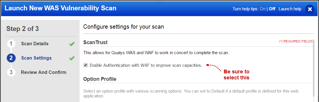 Enable Authentication option in Scan Settings pange when you launch a new scan,