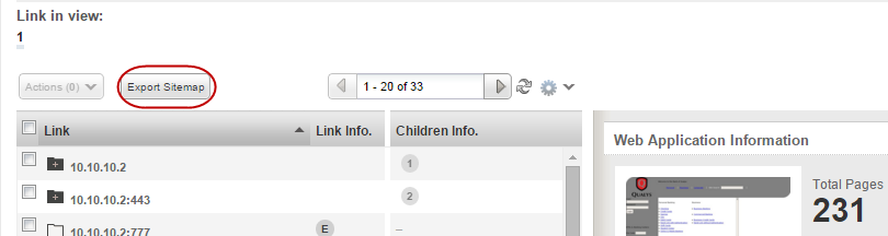 Export Sitemap button in Link In View pane.