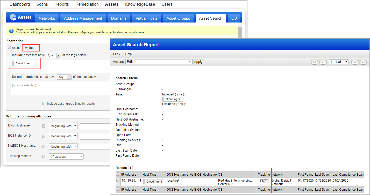 Asset Search Report for agent assets