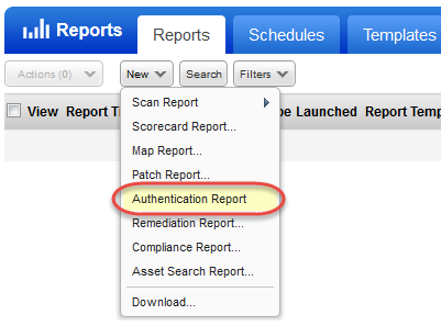 New Authentication Report option when running reports in VM