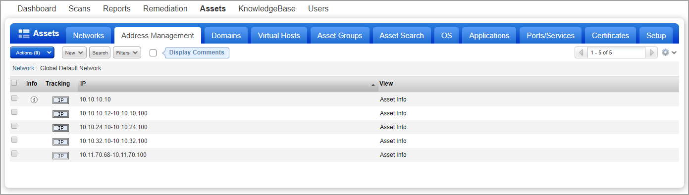 「Address Management」リスト