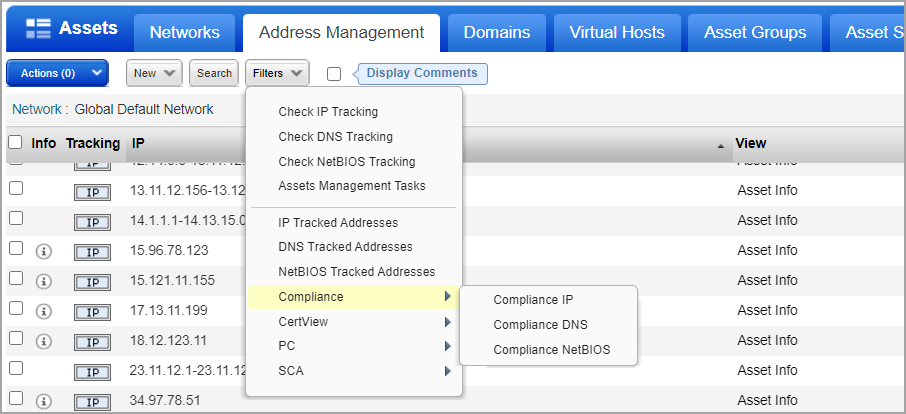 「Address Management」の「Filters」