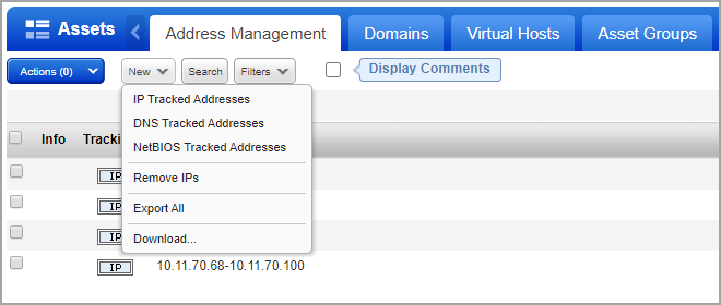 「Address Management」の「New」メニュー