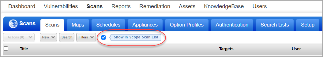 サブユーザの「Show In Scope Scan List」オプション