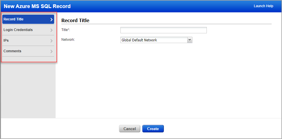 新規 Azure MS SQL レコード