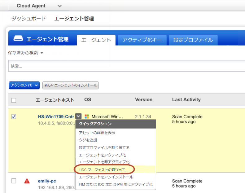 Cloud Agent アプリケーションの「UDC マニフェストの割り当て」オプション