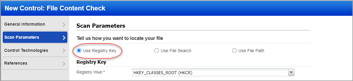 「Use Registry Key」オプション