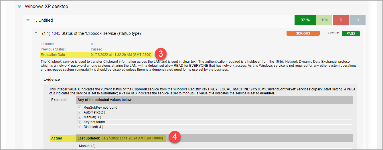 Evaluation Date および Actual Last Updated Date