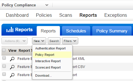 「New Policy Report」メニューオプション