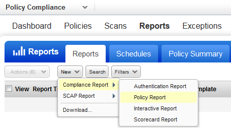 「Reports」の新規レポートオプション