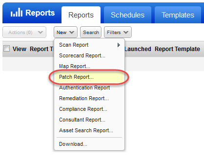 「Reports」の「New Patch Report」メニューオプション