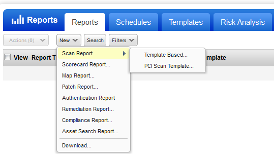 「Reports」の「New Scan Report」オプション