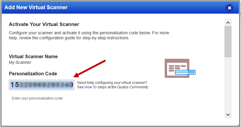 「Add New Virtual Scanner」ウィザードのパーソナル化コード