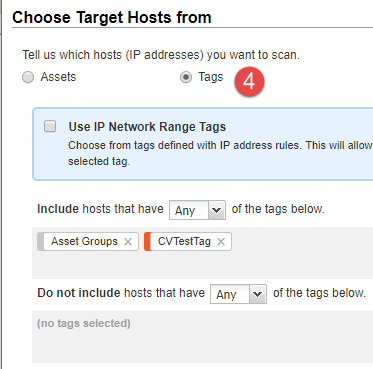 CertView スキャン設定: 「Target Hosts」の「Tags」をクリックします。