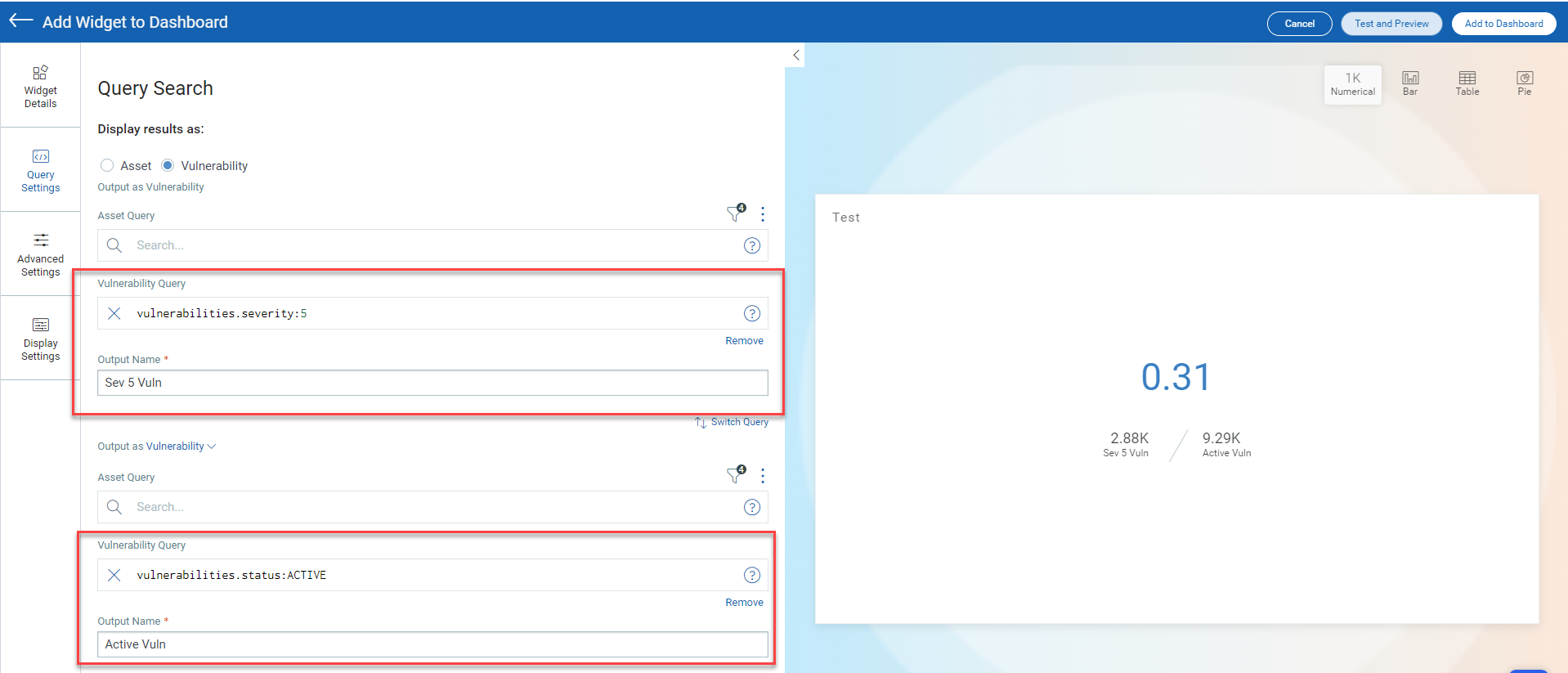 Example of Vulnerability to Asset ratio widget